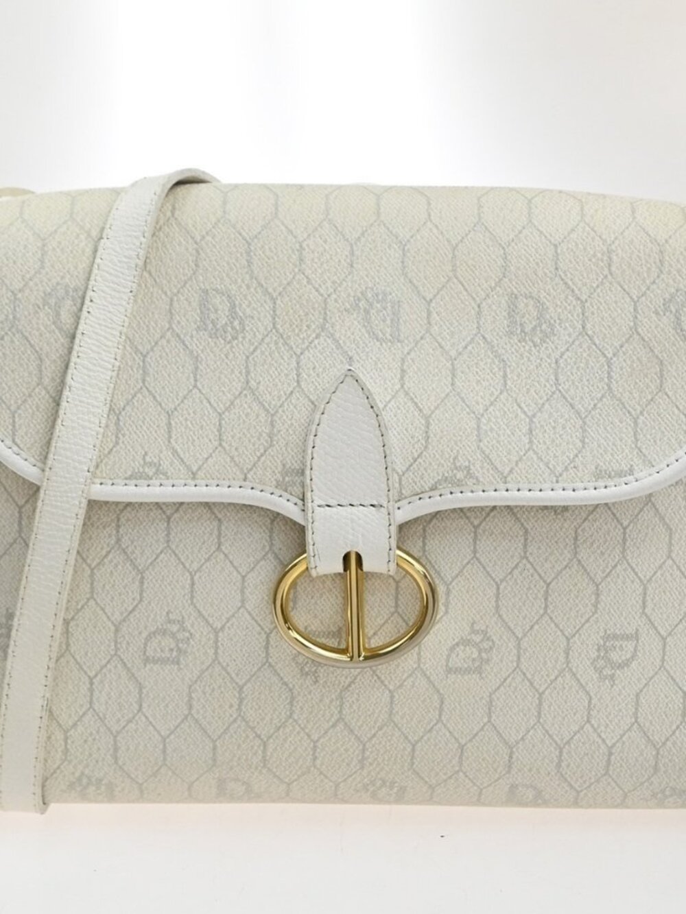 CHRISTIAN DIOR Honeycomb pattern Shoulder Bag PVC Leather White France 30MA503